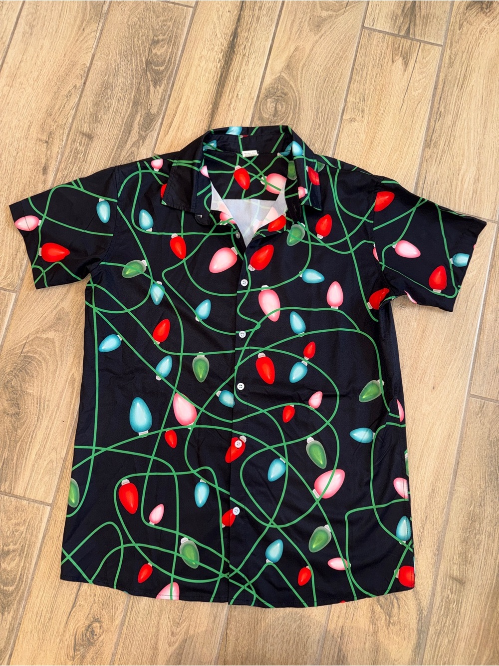 Black Holiday Lights Button-Up Shirt